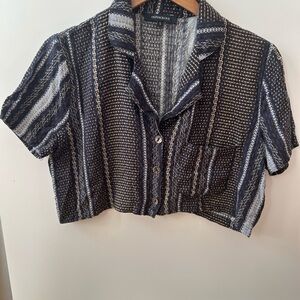 Olivaceous Black and Gray Striped Crop Top